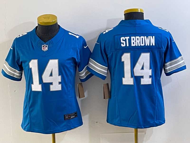 Womens Detroit Lions #14 Amon Ra St Brown Limited Blue 2024 FUSE Vapor Jersey